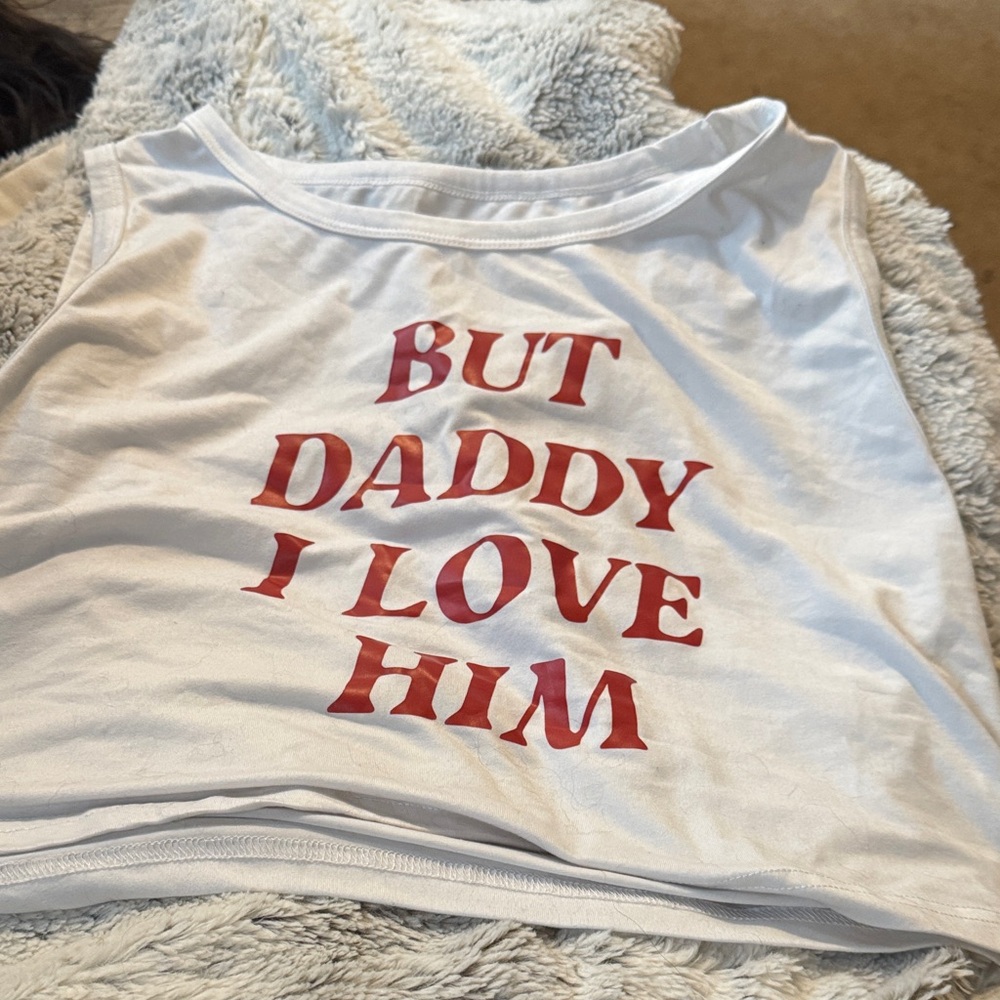 Funny  White Tank Top with Red Print
